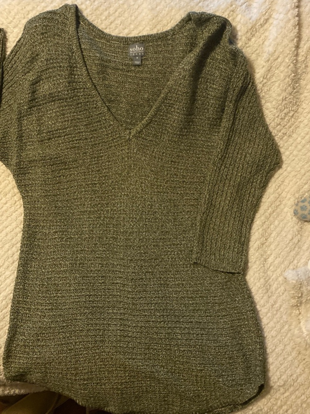 Soho Olive Green V-Neck Short Sleeve Knit Top